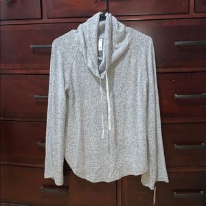 Grey High Slit Bell Sleeve Cowl Neck Sweater